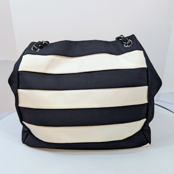 Chanel Black and White Striped Fabric Shopping Tote - Picture 7 of 16